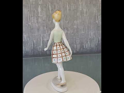 Woman Walking with Blue Polka Dot Dress *