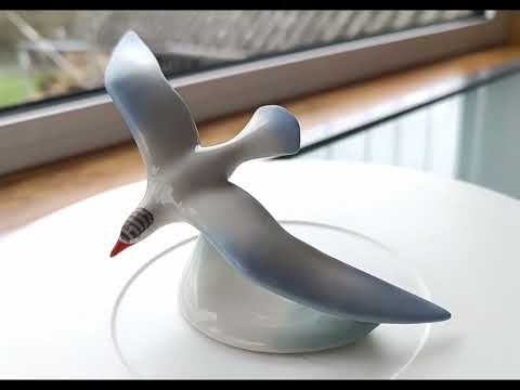 Budgerigar pair. Vintage porcelain bird