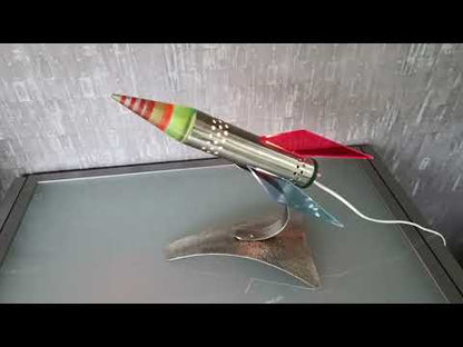 Raket lamp, Rood Geel Blauw van RVS 1970's Space age, hand gemaakt
